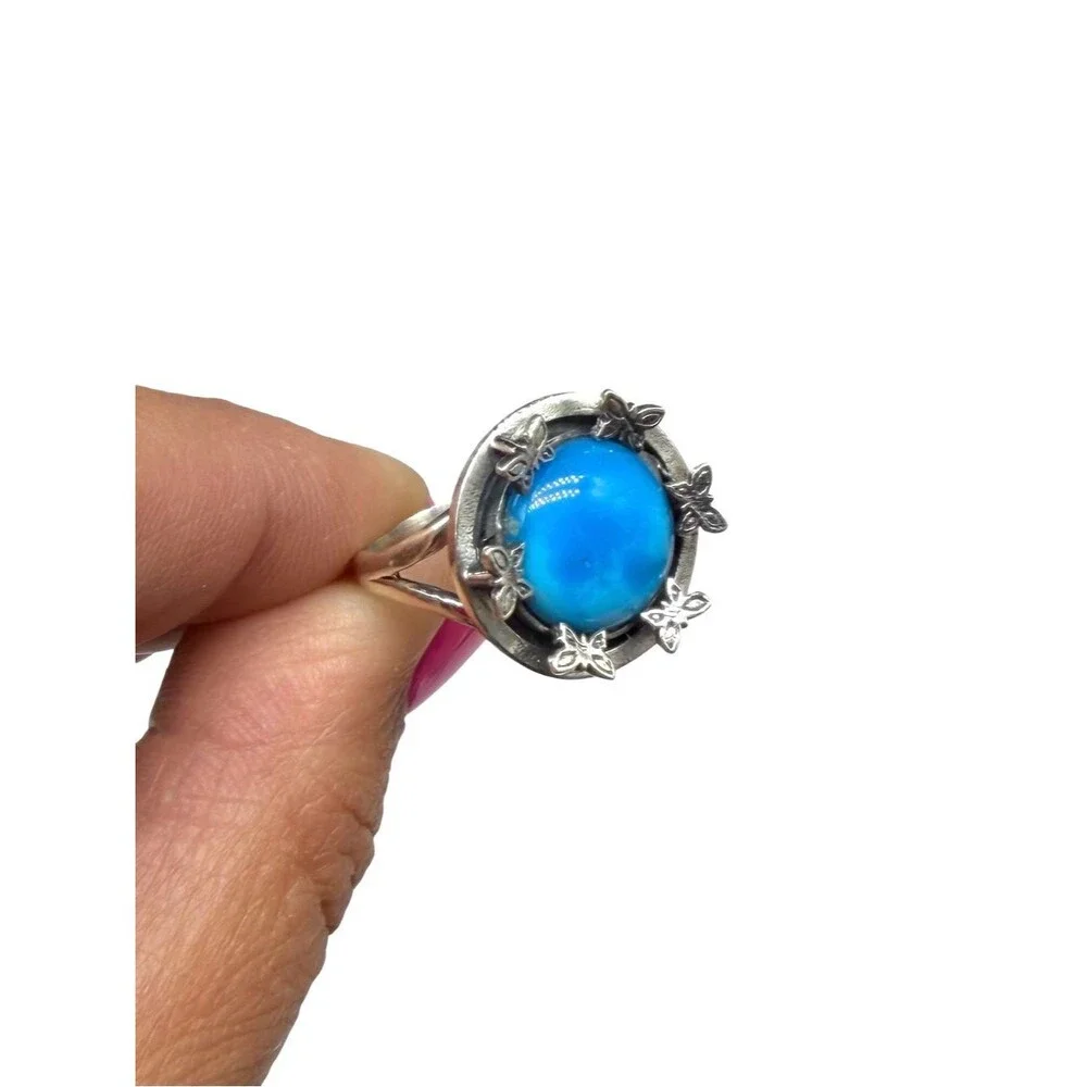 Morenci Mine Turquoise Ring Size 7 Solid 925 Sterling Silver Butterfly